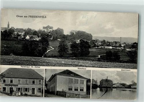 95688 W8591 Friedenfels 1914 Foto AK Handlung Zeitler Schule Granitwerk