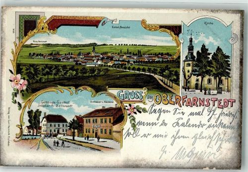 06268 O4240 Oberfarnstedt Lithographie Bäckerei Schwerdt Gemeinde-Gasthaus