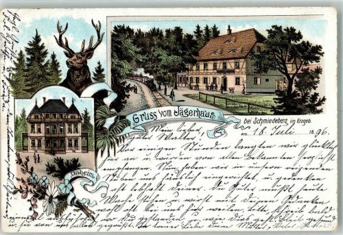 Schmiedeberg 1896 Gasthaus Jägerhaus Villa Daheim Bahnpost Hainsberg