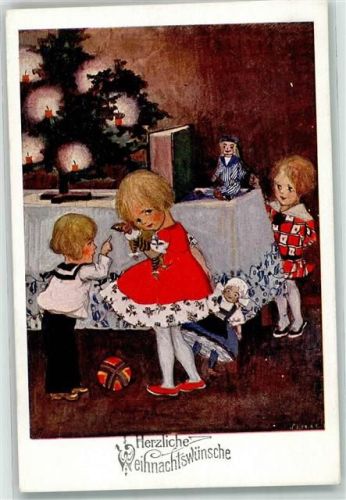 Serie 22 151 Glückwunsch Weihnachten Kinder Puppen Galerie Wiener Künstler Singer, Susi