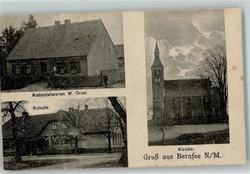 Arnswalde 1922 Bernsee Kolonialwaren Geschäft W. Grun Kirche Schule
