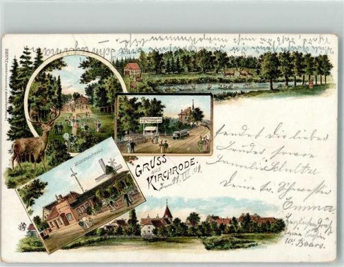 30159 W3000 Kirchrode 1901 Lithographie Hirsch Mühlenschenke Station Thiergarten