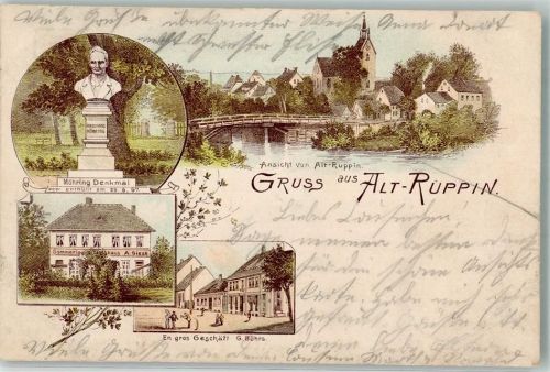 Alt Ruppin 1899 Vorläufer Möhring-Denkmal Logierhaus Giese Warengeschäft
