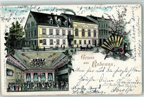 01734 O8222 Rabenau , Sachs 1900 Gebrauchsspuren Gasthaus Zum Amtshof Fächer Lithographie
