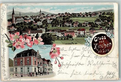 Kirchen 1901 Hotel Zur Traube C. Heufer Lithographie Eck II Einriß Bahnpost Hagen Westf. Zug 126
