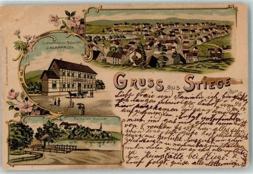 Stiege 1897 Schlossbrauerei Gasthaus C. Klapproth Lithographie Bahnpost Gernrode - Hasselfelde Zug 11