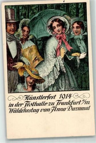 W6000 Frankfurt am Main Festhalle Wäldchestag von Anno Dazumal Künstlerfest 1914 Lithographie