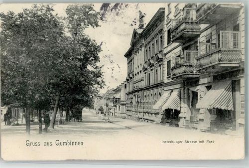 Gumbinnen Gussew 1906 - Insterburger Straße mit Post