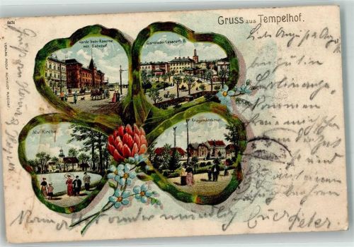 Tempelhof 1903 Garde Train Kaserne Bahnhof Garnison Lazarett II Alte Kirche Kriegerdenkmal Vierblättriges Kleeblatt Passepartout