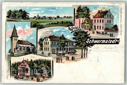29690 W3033 Schwarmstedt 1899 Gebrauchsspuren Kaiserl. Postamt Marktplatz Villa Kirche Lithographie Bahnpost Hannover - Soltau Zug 486