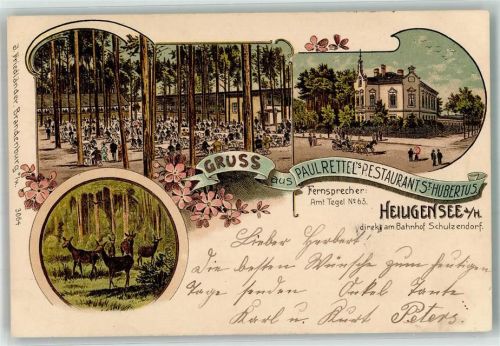 Heiligensee 1900 Paul Rettels Gasthaus St. Hubertus Jagdtiere Bahnpost Berlin Zug 285