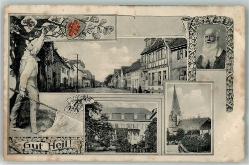 61200 W6363 Echzell Gebrauchsspuren 20. Gauturnfest des Gaues Wetterau mit Bannerweihe Juli 1913 Gut Heil Turner Fahne Wappen Turnvater Jahn