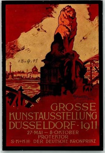 W4000 Düsseldorf sign Hohenstein Adolfo Große Kunstausstellung 1911 Städtischer Kunstpalast am Kaiser Wilhelm Park Kunstgeschichte Düsseldorf Künstlerkarte