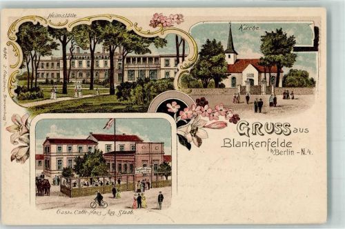 10115 O1020 Blankenfelde 1910 Lithographie Heimstätte Kirche Gasthaus Cafe Aug. Staab