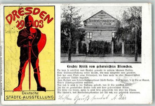Dresden Deutsche Städte Ausstellung 1903 Bliemchen Verband der Feuerbestattungs-Vereine Deutscher Sprache