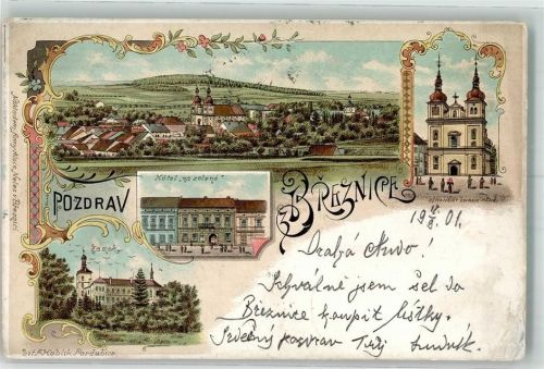 Pribram 1901 Bresnitz Breznice Hotel na zelene Zamek Dekansry Chran Lithographie