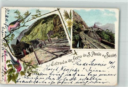 Sao Paulo 1898 Eisenbahn Lithographie