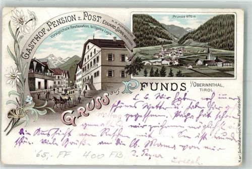 Pfunds 1898 Gasthaus Pension Zur Post Eduard Senn Postkutsche Lithographie