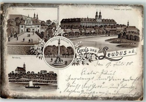Leubus 1898 johannistor Dreifaltigkeitssäule Weinberg Kloster Gestüt Lithographie