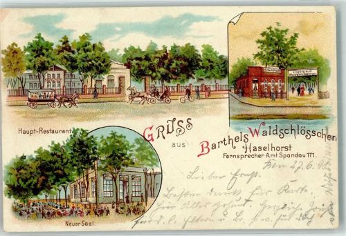 Haselhorst 1898 Gasthaus Barthels Waldschlösschen Kutsche Neuer Saal