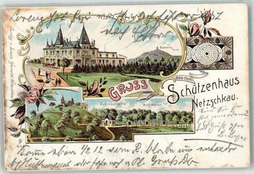 Netzschkau 1904 Gasthaus Zum Schützenhaus Bismarckturm Schiesshalle Zielscheibe