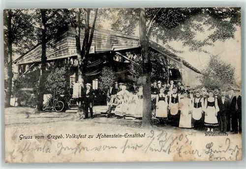 Hohenstein-Ernstthal 1905 Erzgeb. Volksfest Trachten Fahrrad Waldschänke Gasthaus