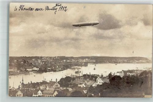 Flensburg 1912 Zeppelin über der Flensburger Förde Ort handschriftlich