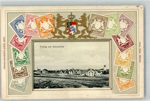 86919 W8919 Utting a. Ammersee Prägedruck Briefmarkenabbildungen Ottmar Zieher Lithographie Wappen Passepartout