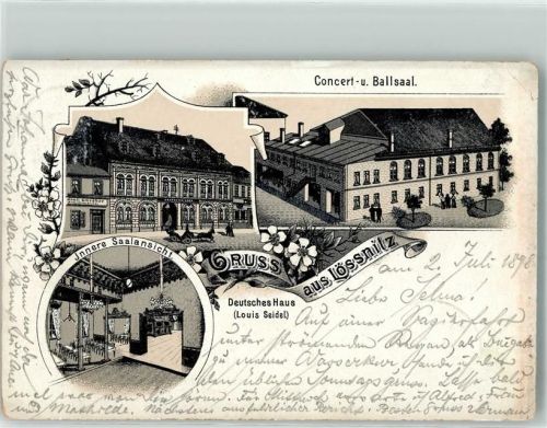 Lößnitz 1898 Gasthaus Deutsches Haus Louis Seidel Lithographie