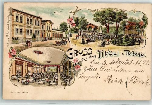 04860 O7290 Torgau 1898 Lithographie Gasthaus Tivoli