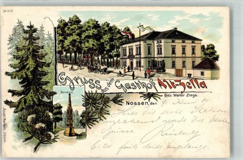 01683 O8255 Nossen 1901 Lithographie Gasthaus Alt-Zella Walter Ziegs Betsäule