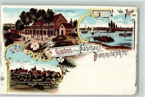 04880 O7294 Dommitzsch Lithographie Gasthaus Zum Fährhaus