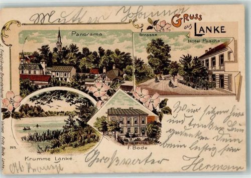 16348 O1281 Lanke 1901 Lithographie Hotel Pasche Krumme Lanke Gasthaus F. Bode