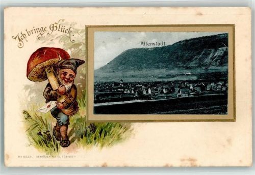 89281 W7919 Altenstadt , Iller 1904 Prägedruck Pasespartout Zwerg Pilz Brief Glück Lithographie