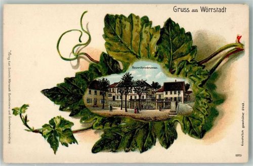 Wörrstadt 1919 Neunröhrenbrunnen Passepartout Blatt Lithographie