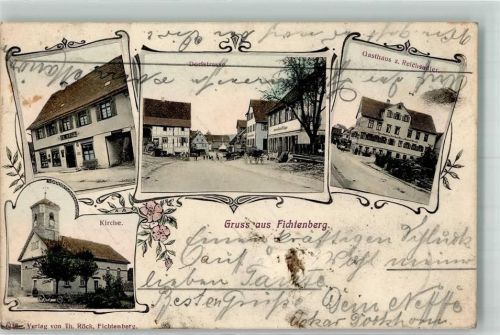 Fichtenberg 1905 Dorfstraße Gasthaus zum Reichsadler Dorfkirche