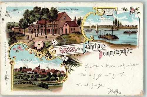 04880 O7294 Dommitzsch 1901 Lithographie Gasthaus Zum Fährhaus