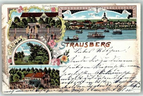 15344 O1260 Strausberg 1900 Lithographie Forsthaus Blumenthal Dampfer Schlagmühle