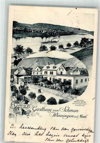 56333 W5406 Winningen , Mosel 1912 - Gasthaus zum Schwan Mosel Zeichnung