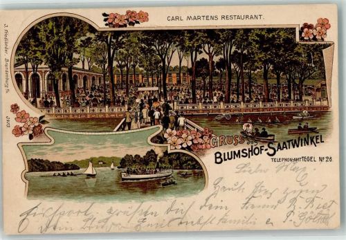 10115 W1000 Reinickendorf 1901 Lithographie Blumshof-Saatwinkel Carl Martens Gasthaus Raddampfer Flora Ruderboote