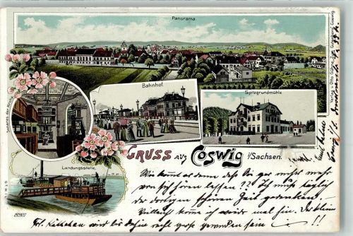 Coswig 1899 Landungsstelle Bahnhof Gasthaus Spitzgrundmühle Kirche