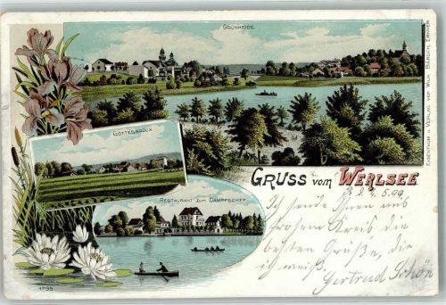 15537 O1252 Werlsee 1899 Lithographie Gottesbrück Gasthaus Zum Dampfschiff Grünheide