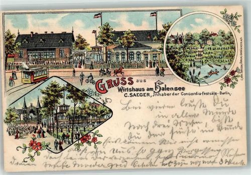Halensee 1896 Gasthaus Am Halensee C. Saeger Straßenbahn