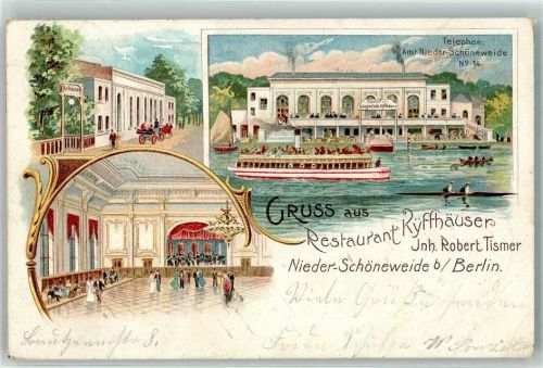 10115 O1190 Niederschöneweide 1901 Lithographie Gasthaus Kyffhäuser Robert Tismer Dampfer