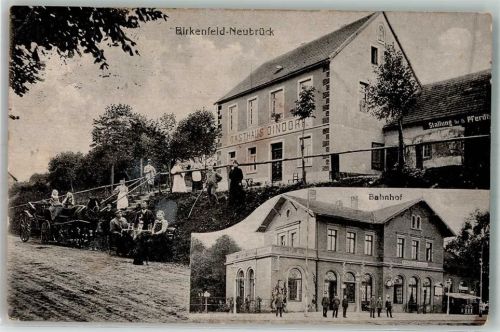 Birkenfeld 1918 OT. Neubrück Gasthaus Dindorf Kutsche Bahnhof