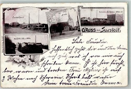 31157 W3203 Sarstedt 1901 - Zuckerfabrik Kirche Ofenfabrik Voss Villa und Mühle Malzfeld
