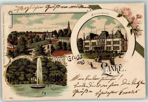 16348 O1281 Lanke 1903 Lithographie Schloss Schlosspark Springbrunnen
