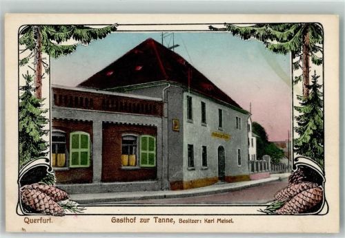 06268 O4240 Querfurt Lithographie Gasthaus zur Tanne Tannenzapfen