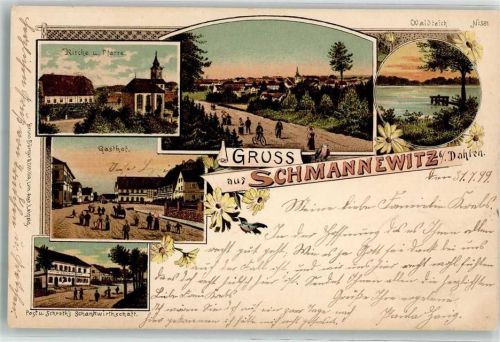 Schmannewitz 1899 Post Schroths Gasthaus Kirche Pfarre Waldteich Verlag Bruno Bürger Nr 1581