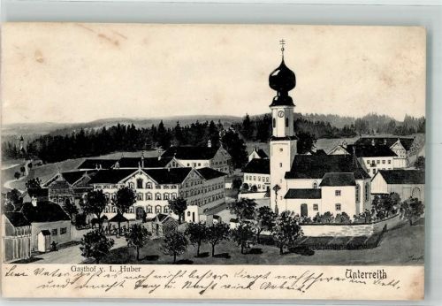 84405 W8251 Unterreith Lithographie Kirche St. Andreas Gasthaus Huber